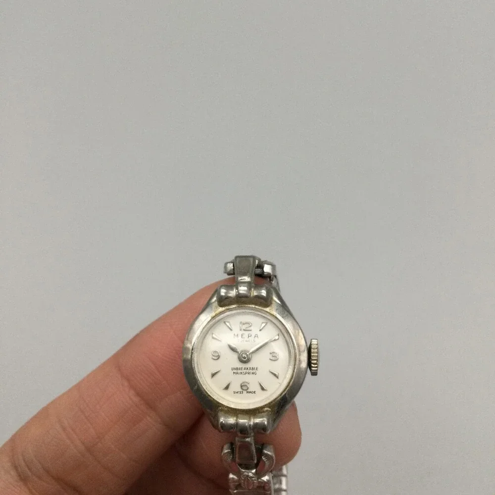 Vintage MERA Womens Watch 16mm White Dial Silver Tone Speidel Manual Swiss